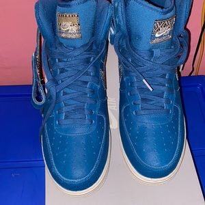 Nike blue Air Force one high top sneakers w/strap